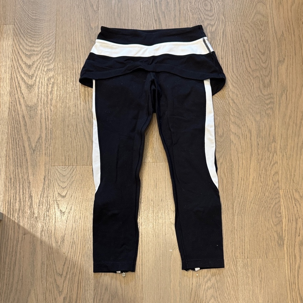 lululemon athletica Black Leggings with White Side Stripes and Attached Skirt